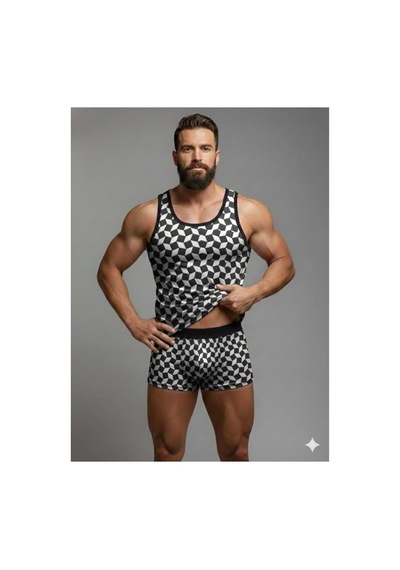 Erkek Desenli Tank Top Boxer Takım Çok Renkli