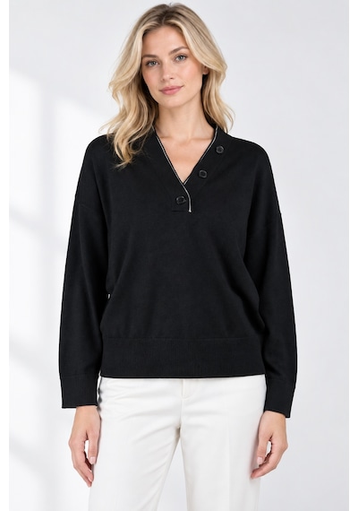 Bihan Store Kadın Triko Geniş Şal Yaka Düğme Detaylı Bluz W27-2920-siyah