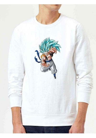 Anime Dragon Ball Z Son Goku Baskılı Beyaz Erkek Sweatshirt