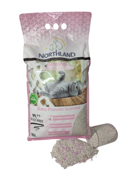 Northland Doğal Bentonite- Süper Topaklanan Bebek Pudrası Kokulu Kedi Kumu 10 Lt X 2 Adet