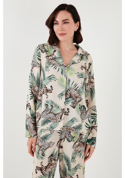 Lela Reguar Fit Yumuşak Dokulu Bayan Pijama Takımı 611Pt288Y Vizon-Yeşil
