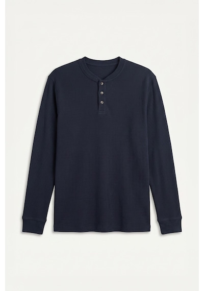 Defacto Slim Fit Waffle Dokulu Henley Yaka Kısa Kollu Basic Tişört F8212ax26aunv64 Lacivert-nv64