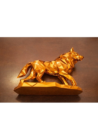 Parlak Bronz Low Poly Kurt Biblo Geometrik Kurt Figürü Modern Masaüstü Dekor