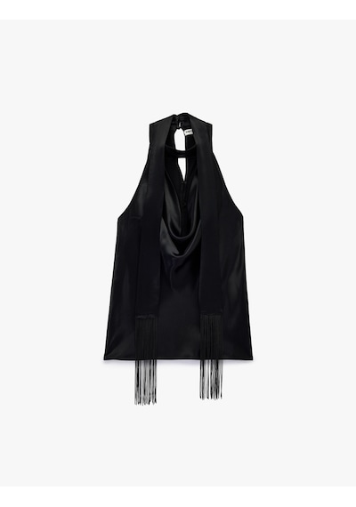 Koton Saten Halter Yaka Kolsuz Bluz Siyah 6sak60286uw Siyah