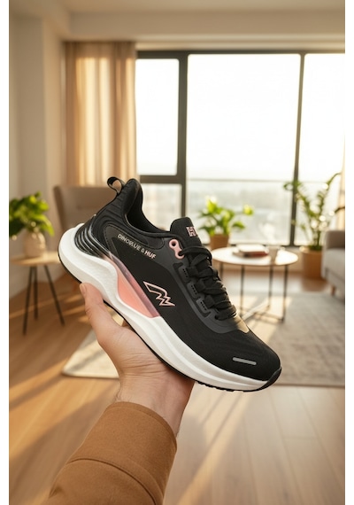 Enoch Kadın Spor Ayakkabı Nefes Alabilen File Saya Ve Anatomik Comfort Tabanlı Ortopedik Koşu Ve Yürüyüş Sneaker Siyah - Pudra