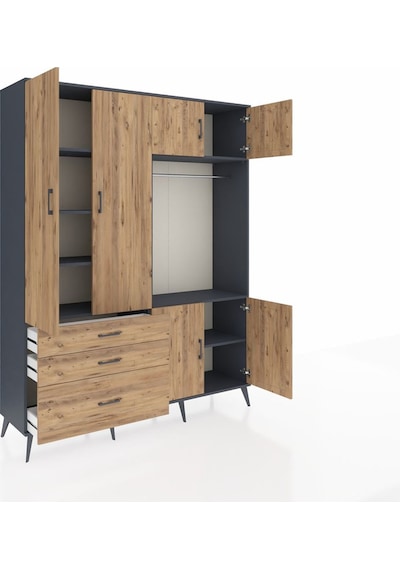 Hyperion Gardrop 7 Raflı 3 Çekmeceli Tek Askılı 176x44x221 Antrasit-çam Çam Hyperion Gardrop 7 Raflı 3 Çekmeceli Tek Askılı 176x44x221 Antrasit-çam Çam