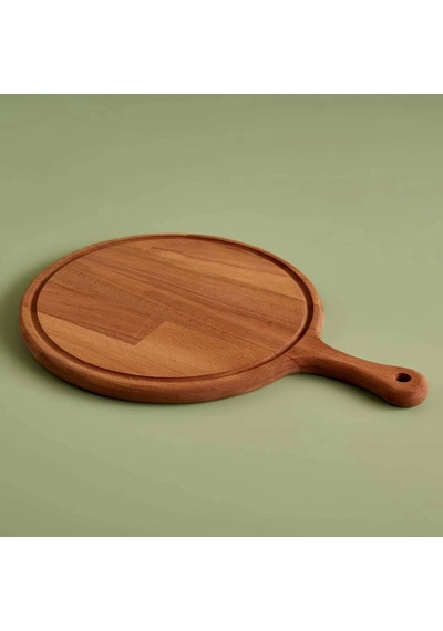 Dekoratif Ahşap Yuvarlak Saplı Pizza Sunum Tahtası 30 Cm