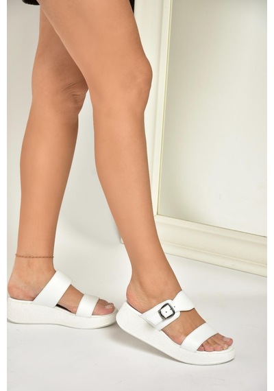 Fox Shoes U555050403 Beyaz Hakiki Deri Kadın Terlik Beyaz-hakiki Deri Beyaz