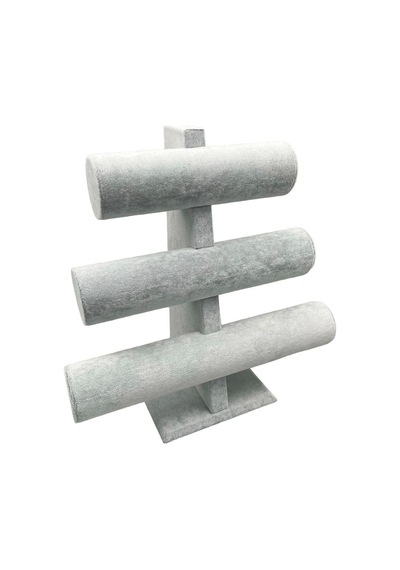 Süet Kumas Gri Renk Üçlü Kademeli 30/26cm Bileklik-saat Sergileme Standı