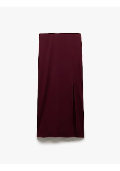 Koton Viskon Ribanalı Slim Fit Yırtmaç Detaylı Kalem Etek Bordo 5sak10345ek Bordo