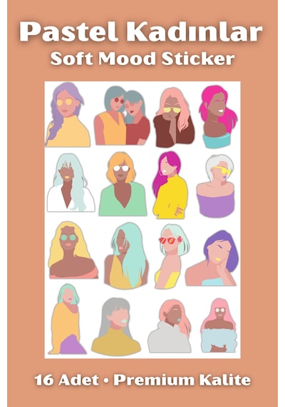 Pastel Kadınlar Soft Mood Sticker 16 Adet Premium Estetik Çıkartma Çok Renkli