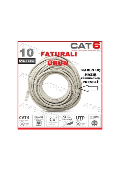 10 Metre Cat6 Internet Patch Kablo 10 Mt Cat 6 Rj45 Utp