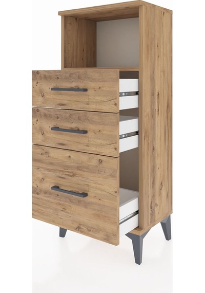 Arges Komodin Tek Raflı 3 Çekmeceli 44x30x106 Çam-çam Çam