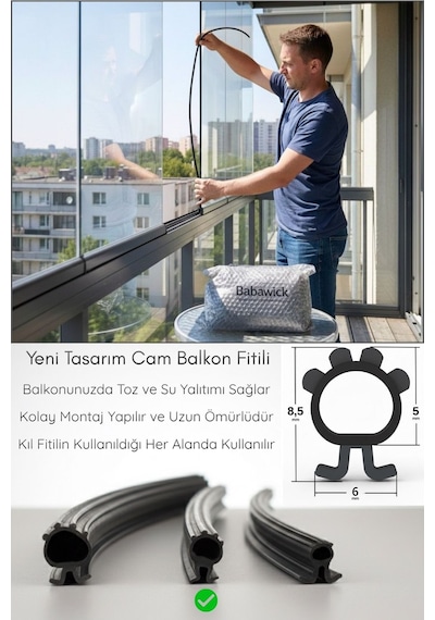 Cam Balkon Fitili 8,5 Mm Yükseklik 5 Metre Uzunluk Toz Ve Su Yalıtımı İçin Kıl Fitil Alternatifi Diğer