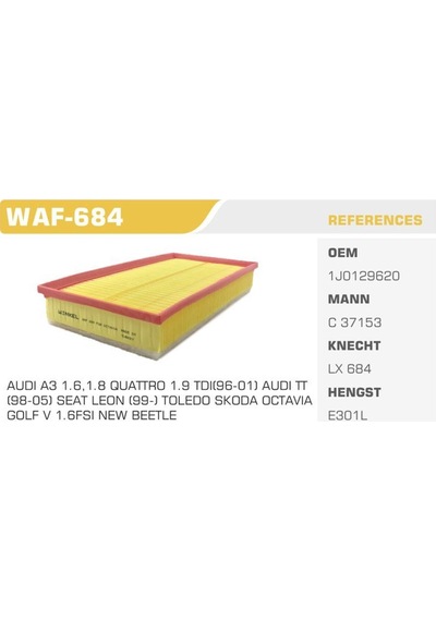 Wınkel Waf-684 Hava Filtresı Golf IV  Bora / A3 Tt / Toledo II Leon / Octavia 1.6 1.8 1.8T Agu Akl Agn Bfq