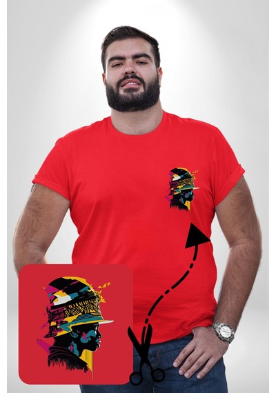Angemiel Canlı Afrobeat Füzyon Renkli Siluet Kırmızı Büyük Beden Kadın Basic Minimal Baskılı Tişört Kırmızı
