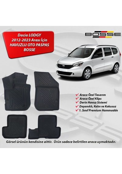 Dacia Lodgy Paspas Araca Özel 2013 2023 BOSSE 3D Havuzlu Oto Paspas