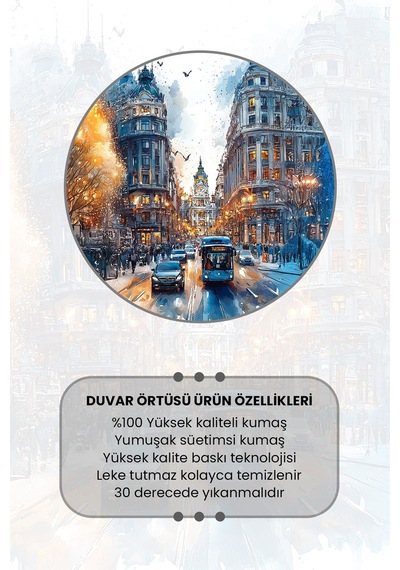Kış Şehir Manzarası Desenli Duvar Halısı Duvar Örtüsü Tapestry Süet Dokulu Kumaş