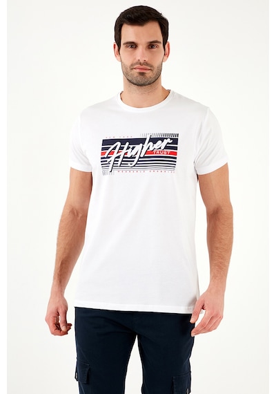 Buratti Pamuklu Slim Fit Bisiklet Yaka Baskılı Erkek T Shirt 541Higher Beyaz