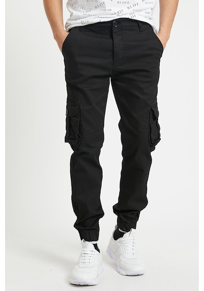 Serseri Jeans Slim Fit Körüklü Cep Paça Lastikli Esnek Kumaş Erkek Kargo Pantolon Siyah