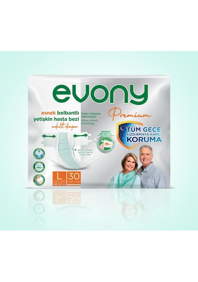 Evony Premium Belbantlı Yetişkin Hasta Bezi Large 30 Adet 1x30 Paket L
