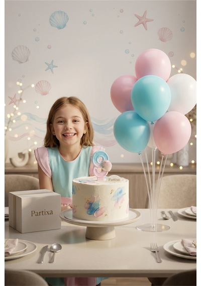 Deniz Kabuğu Temalı Mavi Pembe Rakam Mum Ve Balon Standı Seti - Doğum Günü Parti Süsleme Paketi 0-9 Yaş 1 - 5 72245636