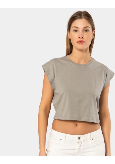 Türen Kadın Vatka Görünümlü Crop T-shirt 3402/gri 001
