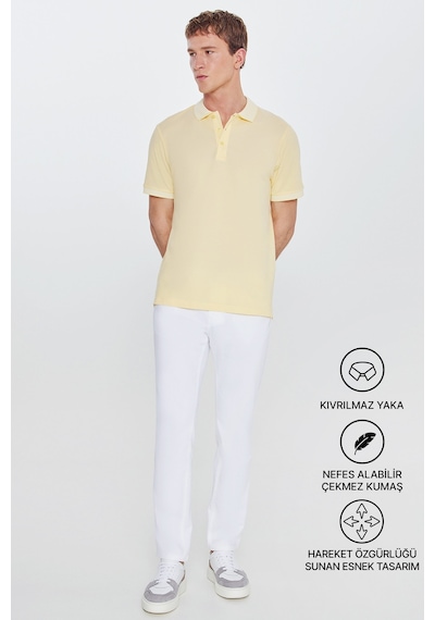 Ac&Co / Altınyıldız Classics 4A4820200047Sbzs Düğmeli Polo Yaka Cepsiz Slim Fit Erkek Tişört Sarı - Beyaz