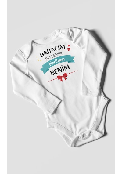 Morivokids Babacım Bu Seneki Hediyen Benim Uzun Kollu Bebek Body %100 Pamuk Beyaz