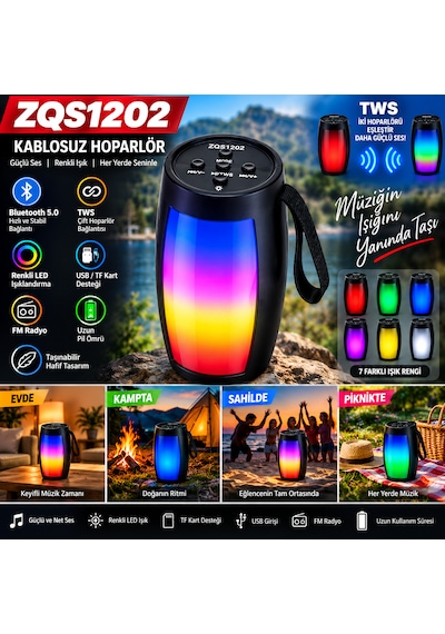 Bluetooth Hoparlör Rgb Led Işıklı Taşınabilir 5w Tws Usb Tf Kart Destekli