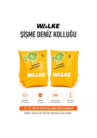 Walke Fish Şişme Deniz Kolluğu 30x15 Cm Çift Hava Bölmeli Yüzme Kolluğu 12102
