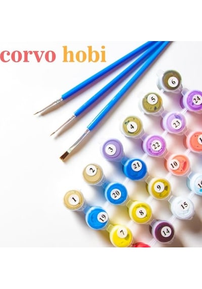 Sayılarla Boyama Tuval Hobi Seti, Yıldızlı Kedi Temalı Fırça Ve Boya Dahil Set Çıtalı 40x50 Cm, Kendin Yap Sayılarla Tuval Boya Kiti Kasnaklı