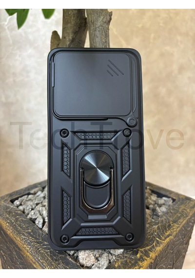 Poco F6 Pro Kılıf Kızaklı Kamera Korumalı Yüzüklü Standlı Tank Kapak