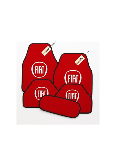 Fiat Logolu Kırmızı Oto Halı Paspas Seti 5 Parça Kolay Temizlenebilir Araç Halı Paspas