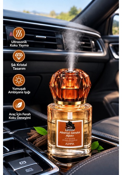Auhma Af-13 Sarı Araç Ve Ev Kokusu Difüzörü 120 Ml Kristal Işıklı Hava Nemlendirici Koku Makinesi