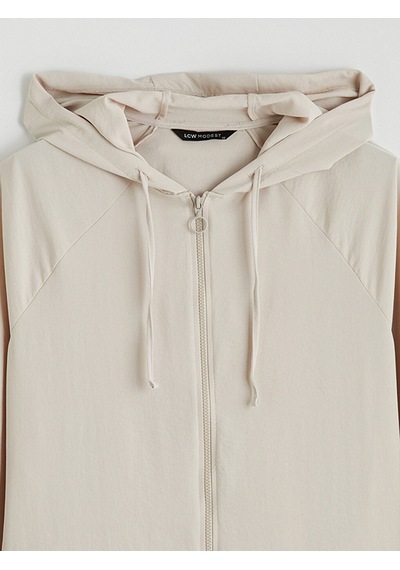 Lcw Modest Bej Kapüşonlu Oversize Kadın Tunik