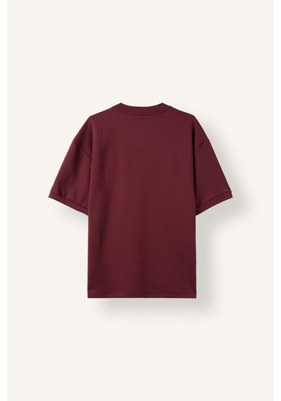 Defacto Kırışmaz Oversize Bisiklet Yaka Ağır Kumaş Basic Kısa Kollu Tişört B6494ax26aubr52 Bordo-br52