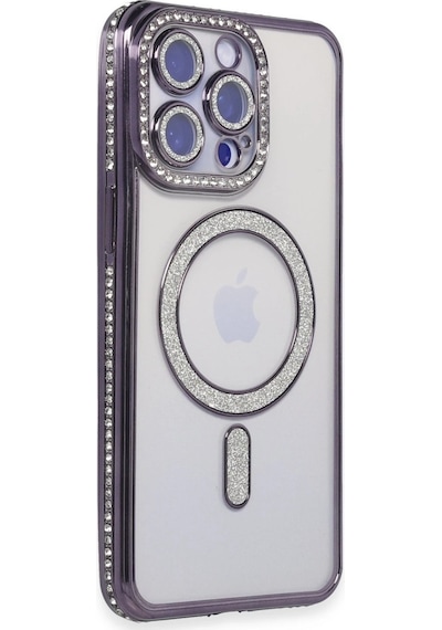 Newface - 132 - Apple iPhone Uyumlu 15 Pro Max Kılıf Joke Simli Magneticsafe Kılıf - - Ece-umay - Derin Mor