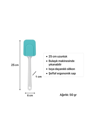 Silikon Spatula, Mutfak Kullanımı İçin Şeffaf Saplı Askılı 2, Turkuaz Genel