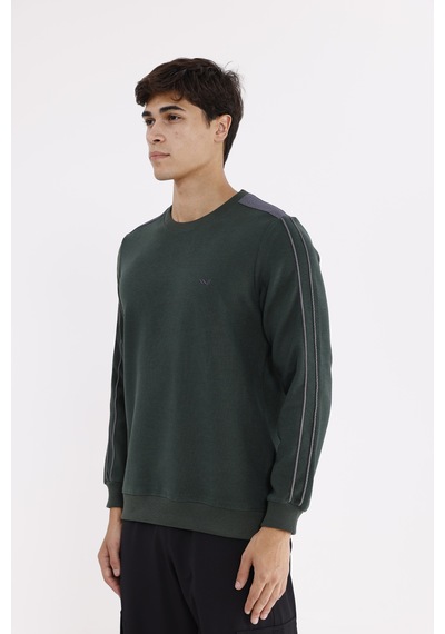 Rowinger Selanik Doku Yumuşak Tutuşlu Rahat Kalıp Yuvarlak Yaka Esnek Manşetli Sweatshirt Darkgreen