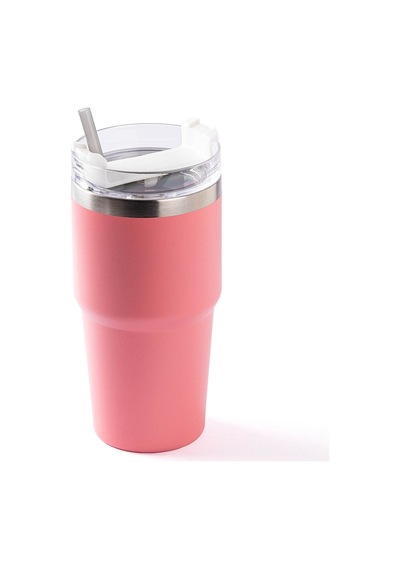 Tantitoni Pembe Paslanmaz Çelik Pipetli Termos Bardak 600ml Pembe