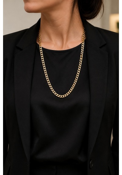 Xp 14k Renkte Unisex Golden Aura Paslanmaz Çelik Gold Renk Uzun Gurmet Zincir Kolye 55+5 Cm Renkli