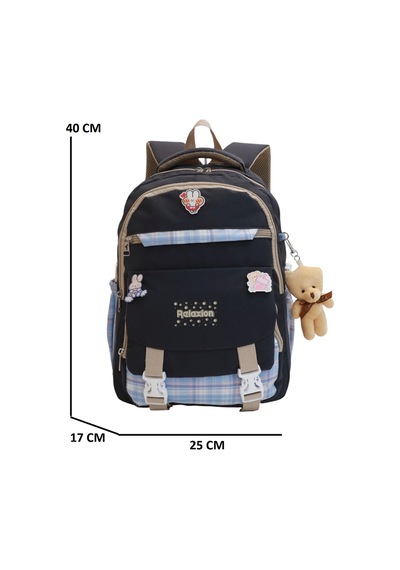 Relaxion 2144-1396 Kore Tarzı Unisex Çocuk Üçlü Set İlkokul Sırt Çantası Siyah - Mor
