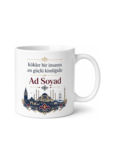 Ad Soyad Ve Memleket Tasarımlı Kupa Bardak Kişiye Özel Hediye Beyaz / Çok Renkli