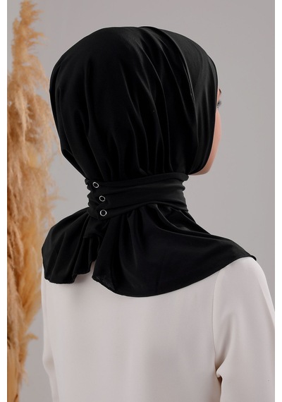 Melodi Scarf Kadın Tesettür Çıtçıtlı Şal Bone İç Başörtüsü Topuz Tokası Seti Siyah