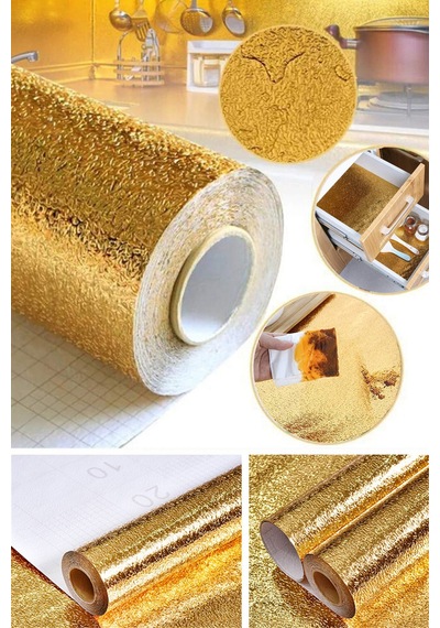 Markafox Yapışkanlı Gold Mutfak Tezgah Folyosu 1m X 40cm Modern Tasarım Kolay Uygulanabilir Folyo