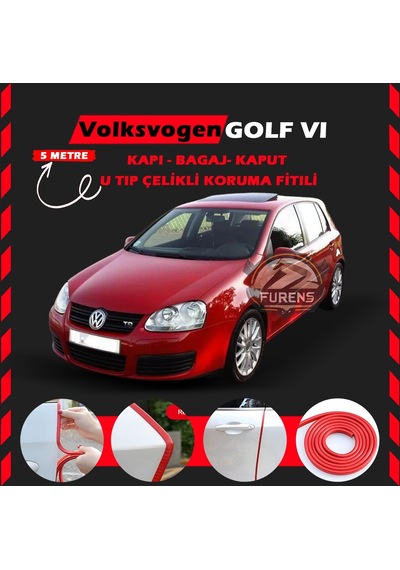 Volksvogen Golf 5 Oto Araç Kapı Koruma Fitili 5metre Parlak Kırmızı Renk