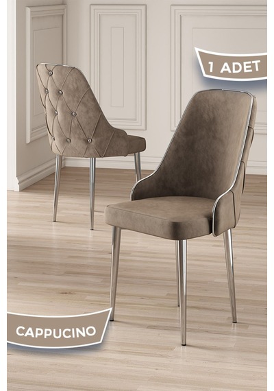 Canisa Krax Serisi 1.sınıf Babyface Kumaş Yemek Odası Sandalye Gümüş Metal Ayak 1 Adet Cappucino Sandalye Sandalye Cappucino Ayakları Gümüş