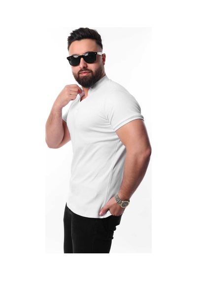 Mcz Giyim Beyaz Renk Hakim Yaka Slim Fit Erkek T-shirt