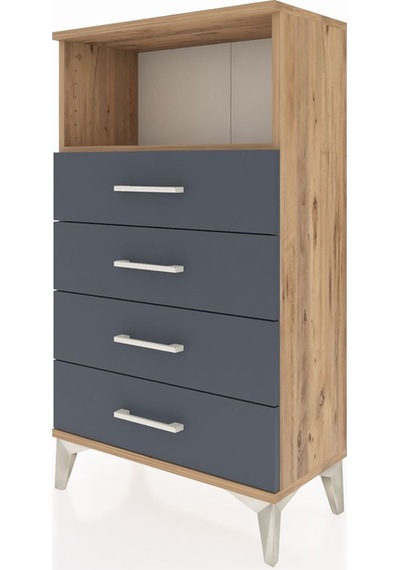 Arges Komodin Tek Raflı 4 Çekmeceli 60x30x106 Çam-antrasit Çam